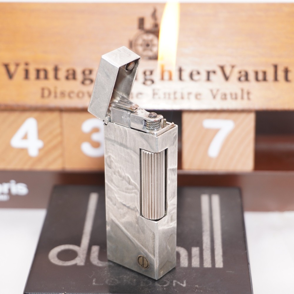 Vintage Dunhill Lighter Silver Silk Moire Pattern_Ultrasonically Cleaned_Working