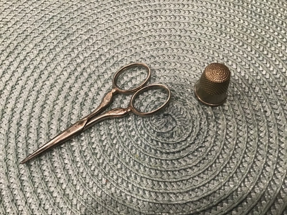 Vintage German Embroidery Scissors + Thimble