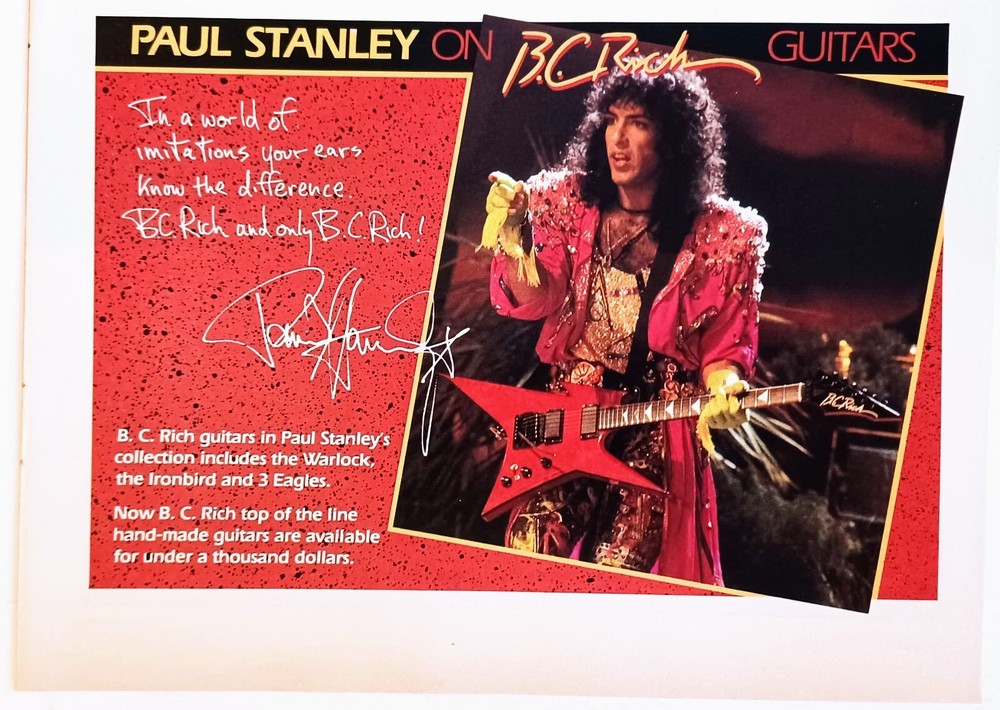B.C. RICH GUITARS~KISS PAUL STANLEY~1986 BC PROMO PRINT AD ADVERT PINUP CLIPPING