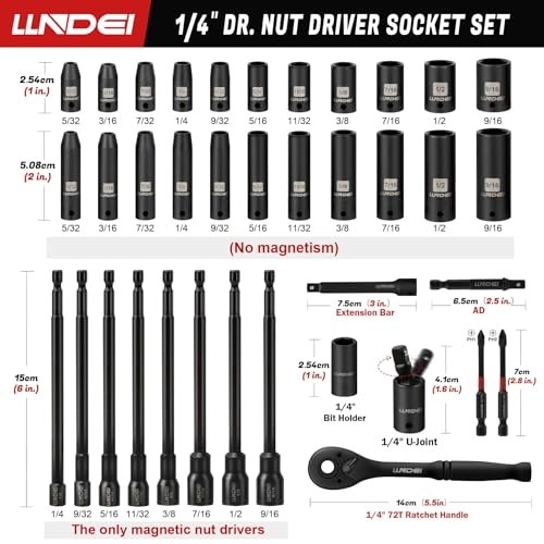 1/4" Drive Socket Set & Nut Driver Set 38PCS,1/4-Inch Sockets 38PCS SAE