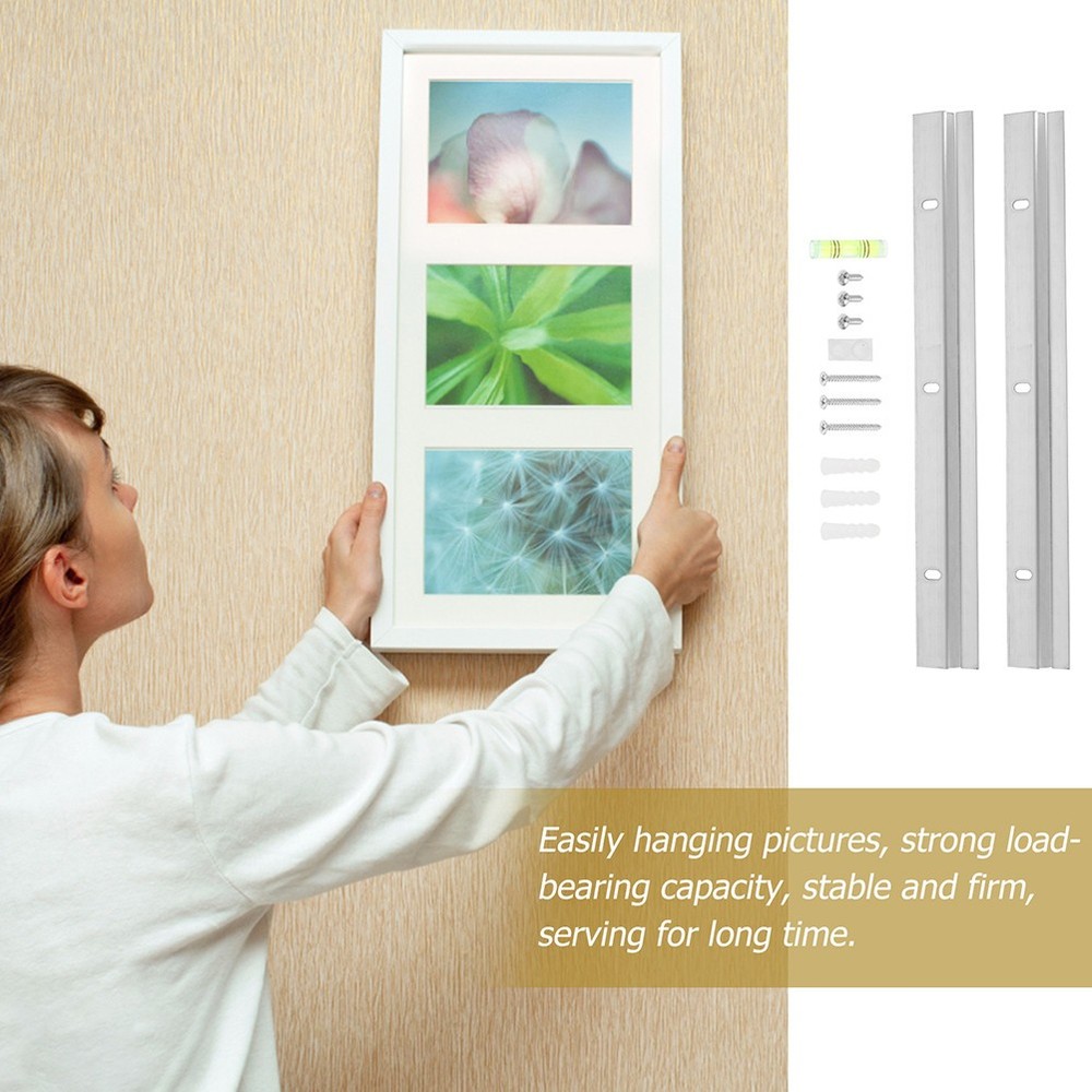 2 Sets Picture Frames Hangers, Hardware Clips Wall Hooks for Rail
