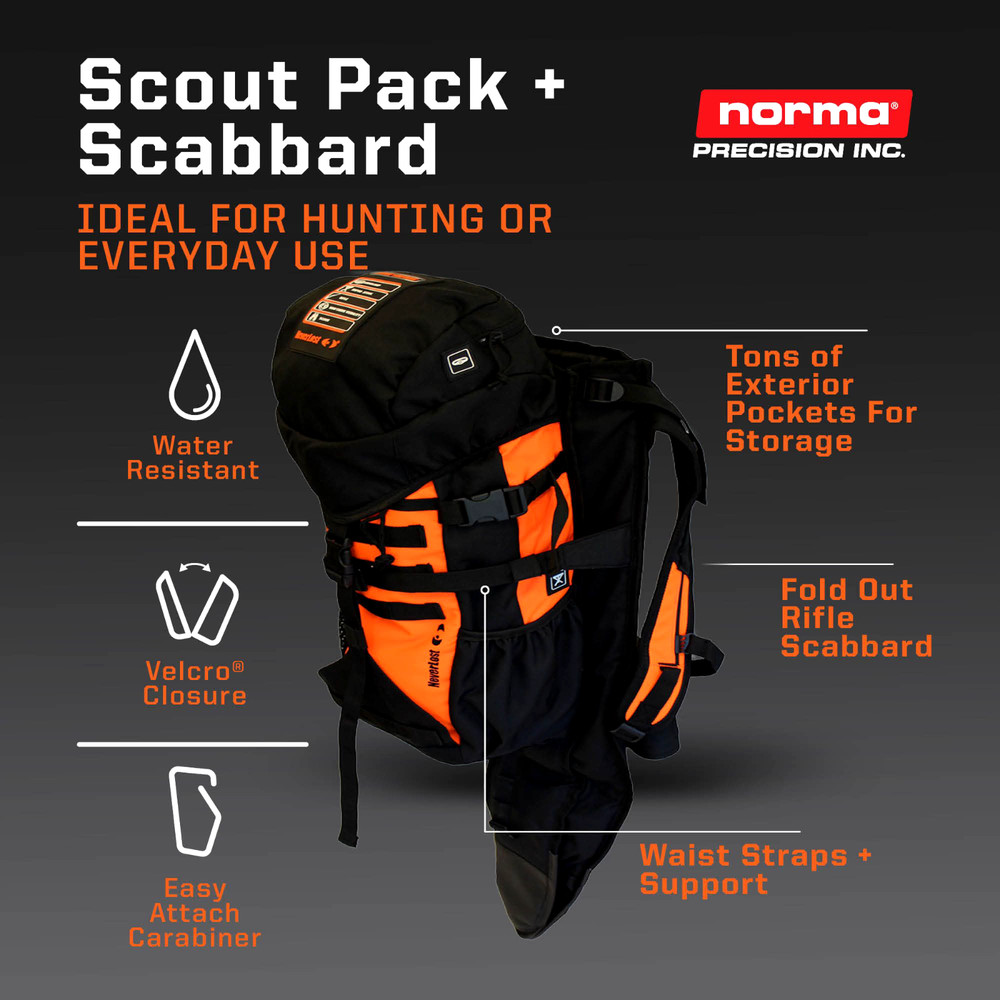 NEVERLOST NORMA ADDON SCOUT BACKPACK WITH OPEN SCABBARD BLACK ORANGE 28L