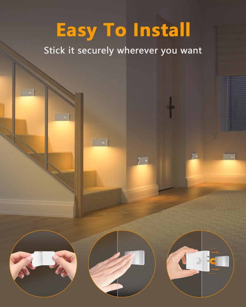 Stair Lights Indoor,Warm White Rechargeable Night Light,Wireless Motion Sensor N