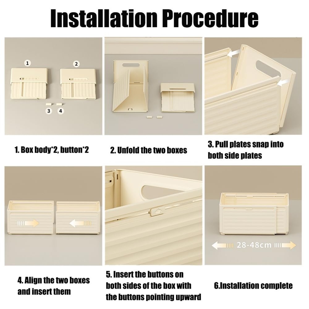 Foldable Storage Bins, 2 Pack Plastic Expandable Boxes for Organizing, Adjust...