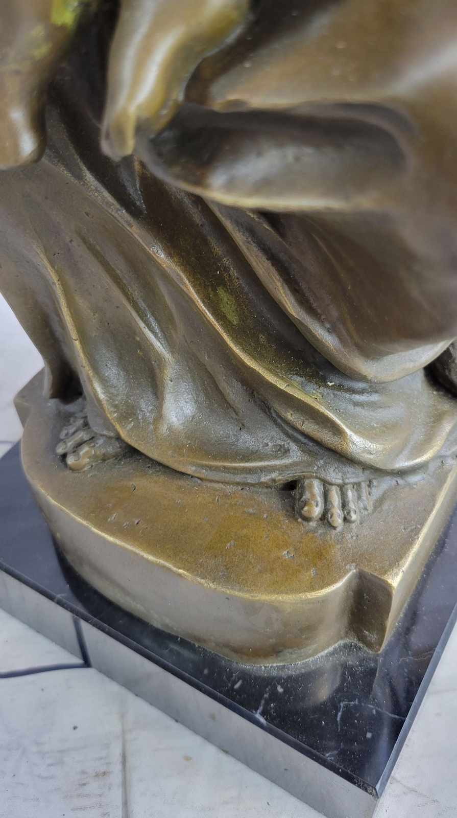 Semi Nude Bronze Sculpture Mother Breastfeeding Twins Signed Art Statue Decor