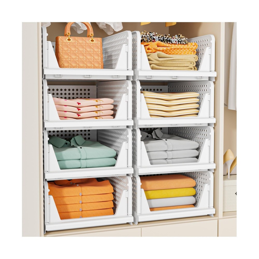 SNSLXH 5 Pack Stackable Closet Storage Basket, Multifunctional & Foldable Clo...