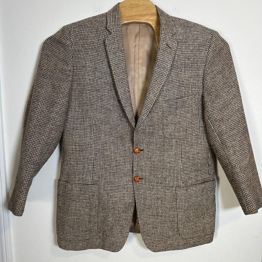 Alexandre Harris Tweed Blazer Mens 44R Brown Houndstooth Wool Jacket England