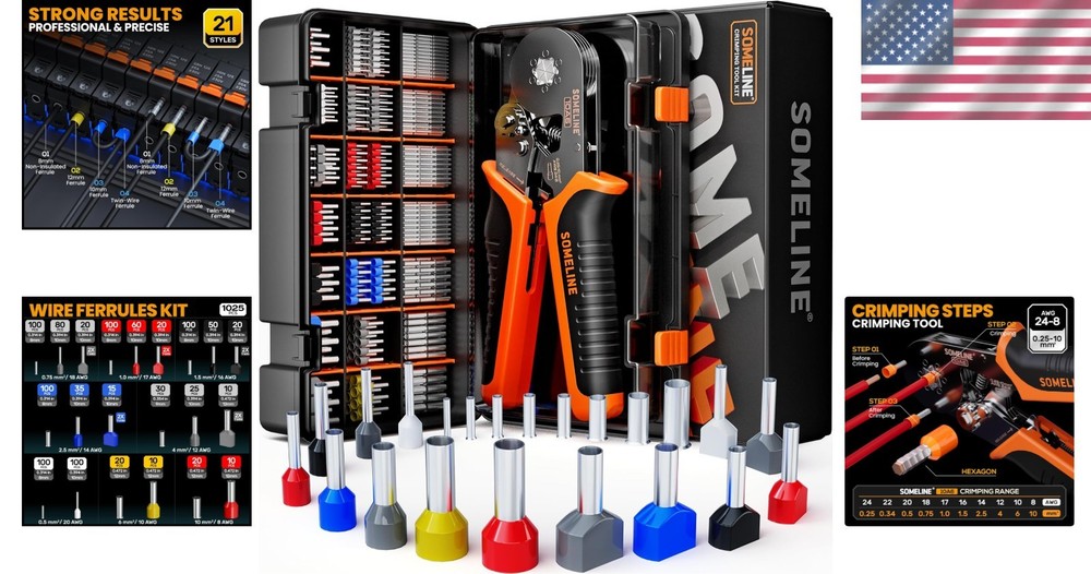 Professional Hexagonal Crimping Tool and 21 Ferrules for Precise Connections
