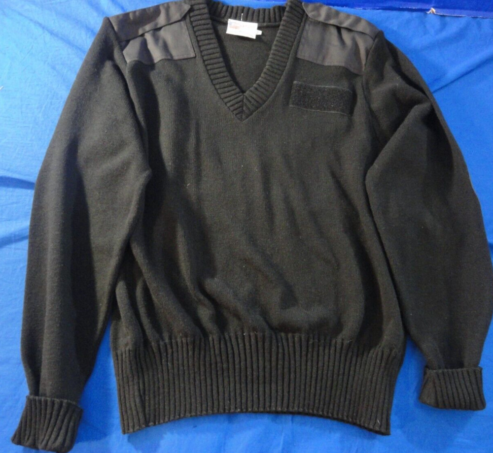 JACK YOUNG V NECK NAVY USN UNIFORM BLACK ACRYLIC COMMANDO PULLOVER SWEATER LARGE