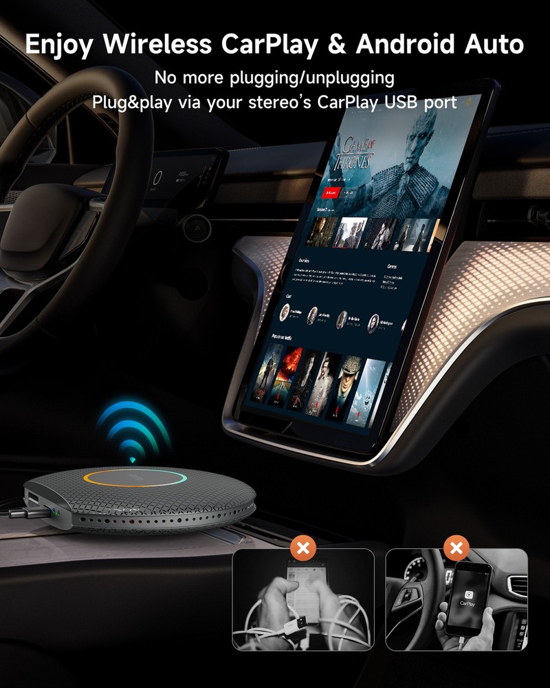 ATOTO Android AI Box Wireless CarPlay& Android Auto Adapter Plug & Play 4G LTE