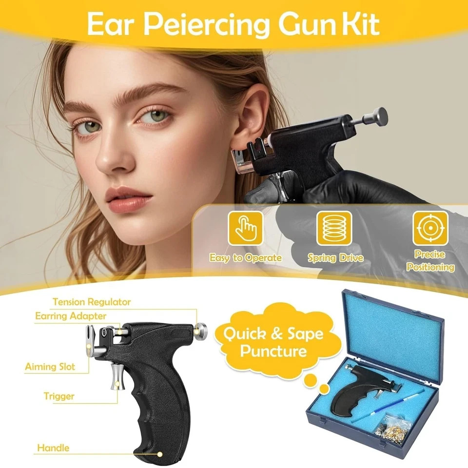 Professional Ear Piercing Gun, Reusable Machine with Dark Black