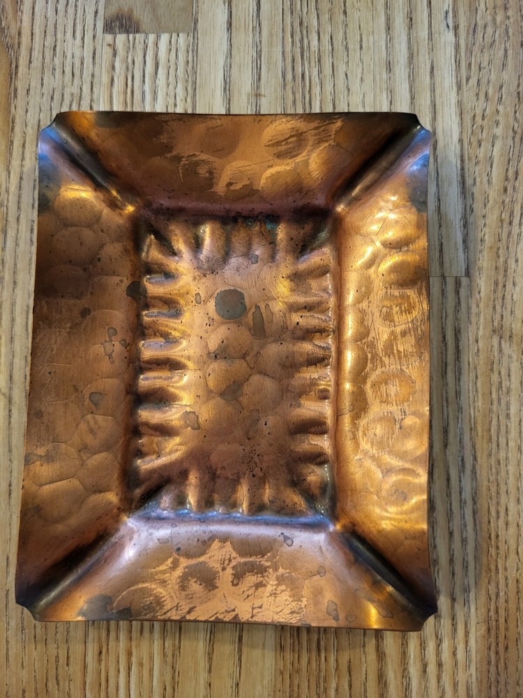 Gregorian Copper 523 Rectangle Ashtray Hammered MCM  1960’s Signed