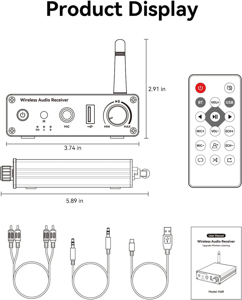 [Upgraded] Bluetooth 6.0 Receiver,Wireless Bluetooth Long Range Low Latency for