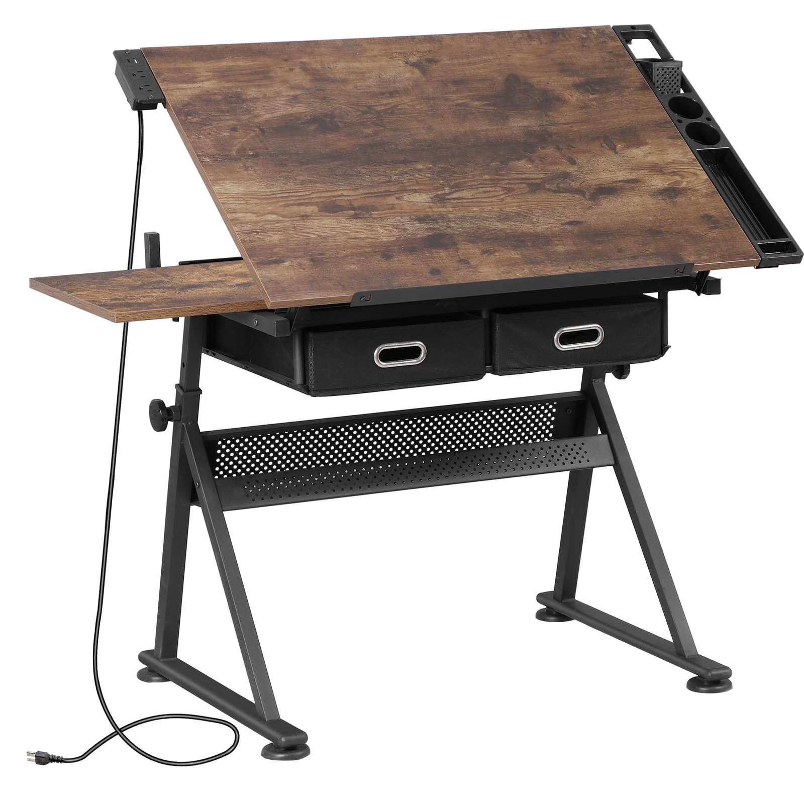 Drafting Drawing Table Adjustable Art Craft Desk with Power Outlet & Stool Retro