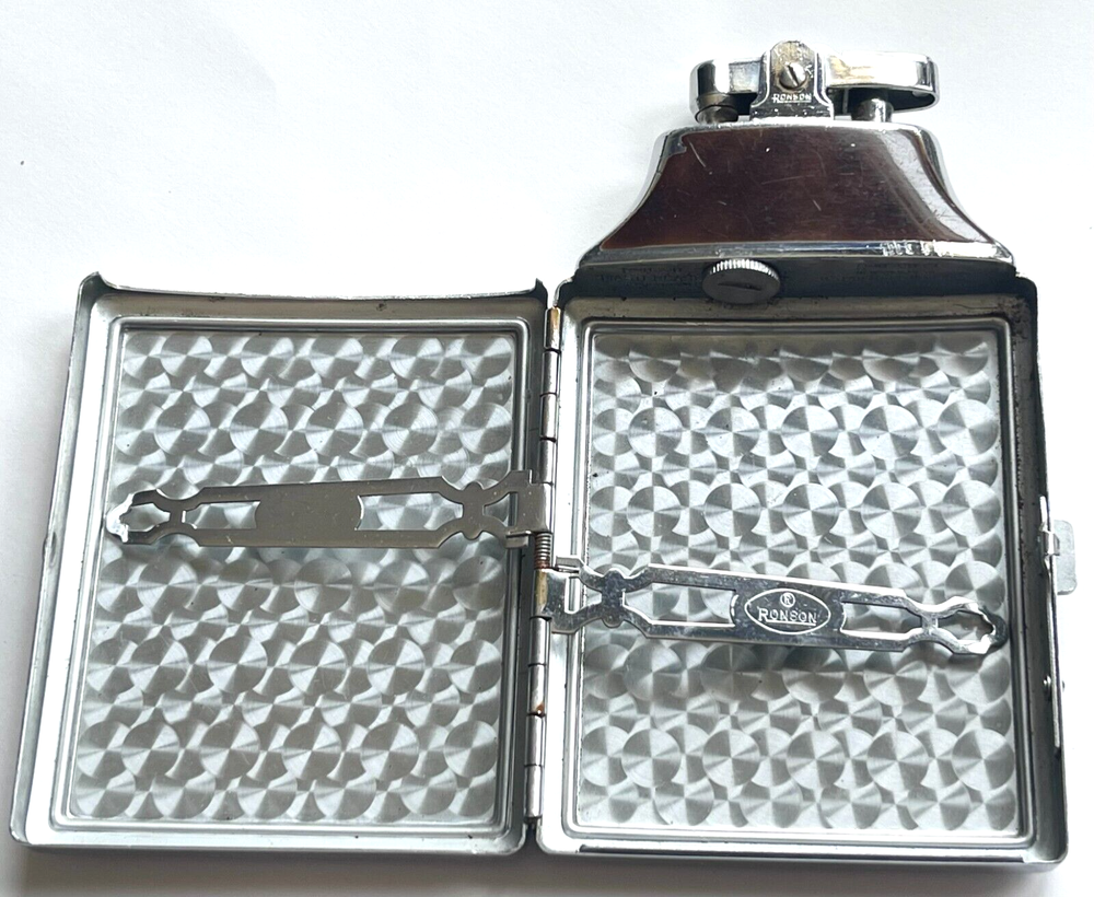 VINTAGE 1940's ART DECO RONSON MASTERCASE LIGHTER & CIGARETTE CASE COMBO