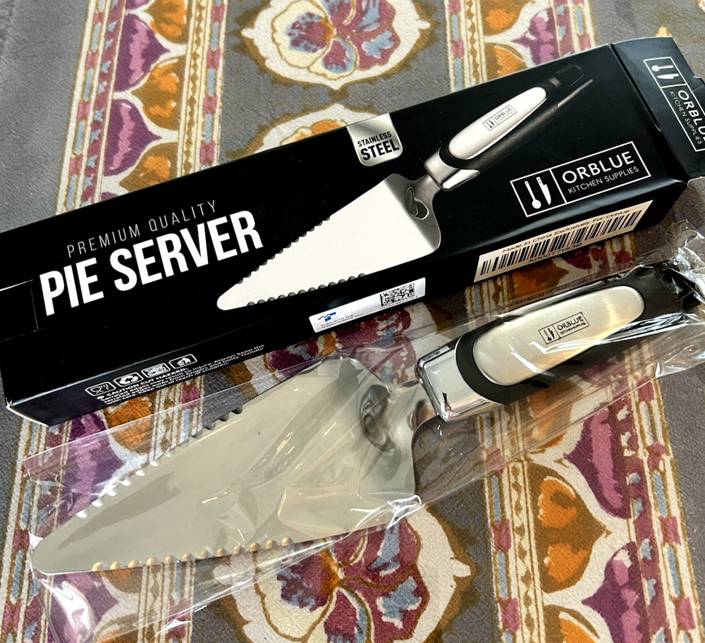 Orblue Pie Server, Essential Kitchen Tool, Serrated on Both Sides, Silver
