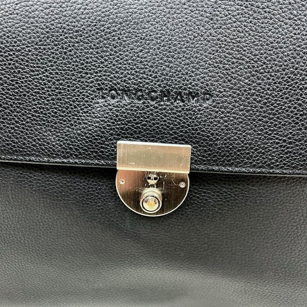 Longchamp All Leather Briefcase Logo Embossed Authentic