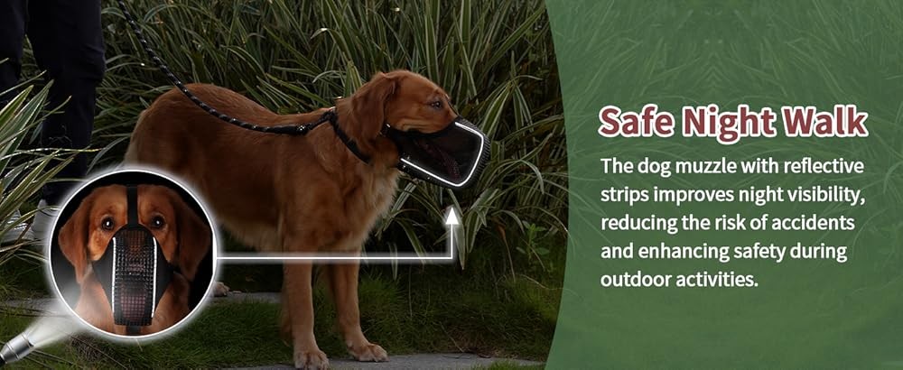 Dog Muzzle, Patented Mesh Muzzle with Panting Room for Lar