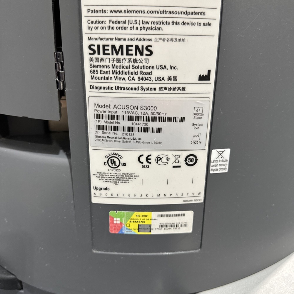 Siemens Acuson S3000 Ultrasound Machine