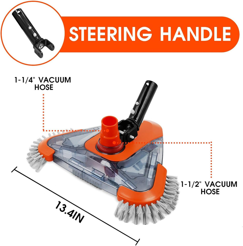Pool Vacuum Head with Side Brush,Universal Steering Handle & Universal Rotatable
