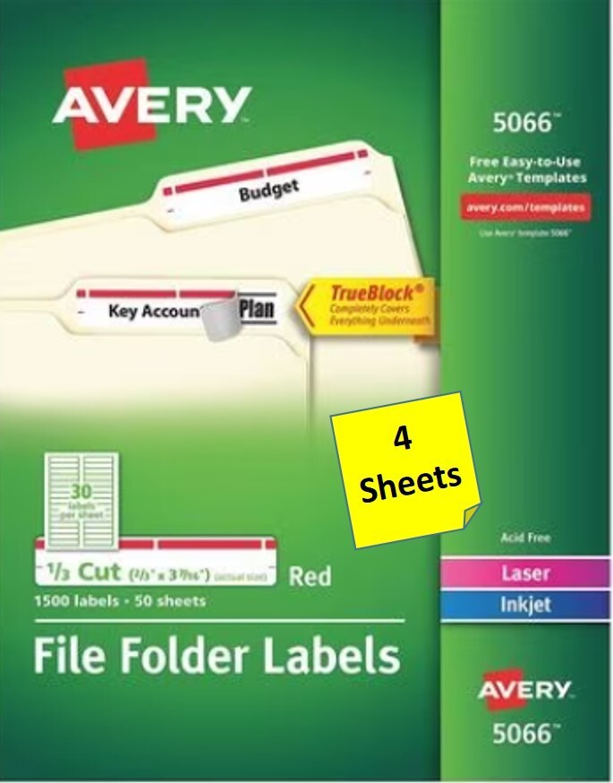 [4 Sheets] Avery 5066 Red File Folder Labels 2/3" x 3 7/16"