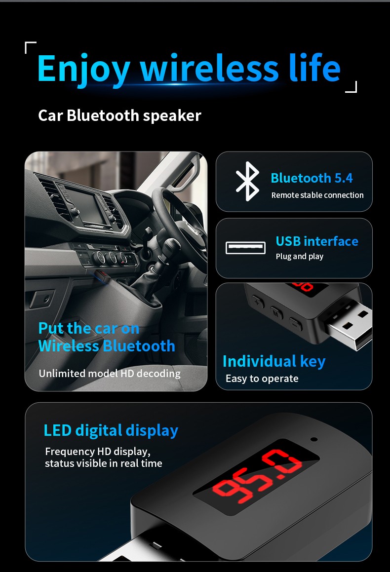 Bluetooth 5.4 Car Transmitter Receiver Handsfree Call USB Mini Wireless Audio US