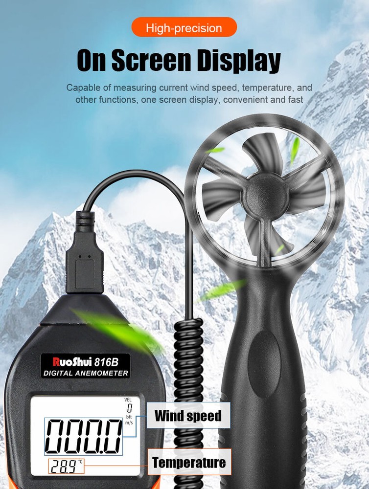 Digital Pro CFM Anemometer HVAC Wind Speed Meter Air Flow Velometer Temp Tester