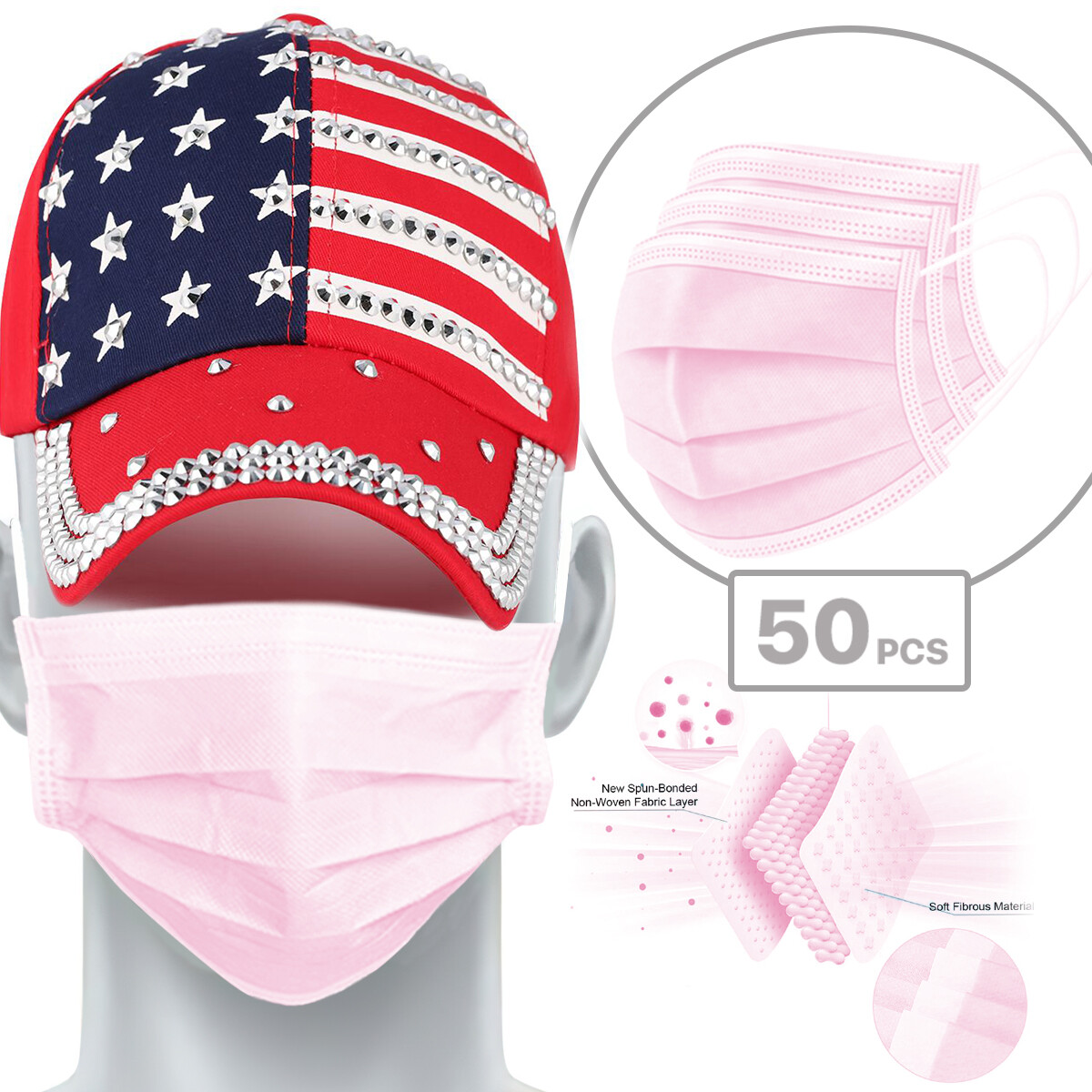 [50/100 PCS] Face Mask Disposable Non Medical Surgical 3-Ply Earloop Mouth Cover