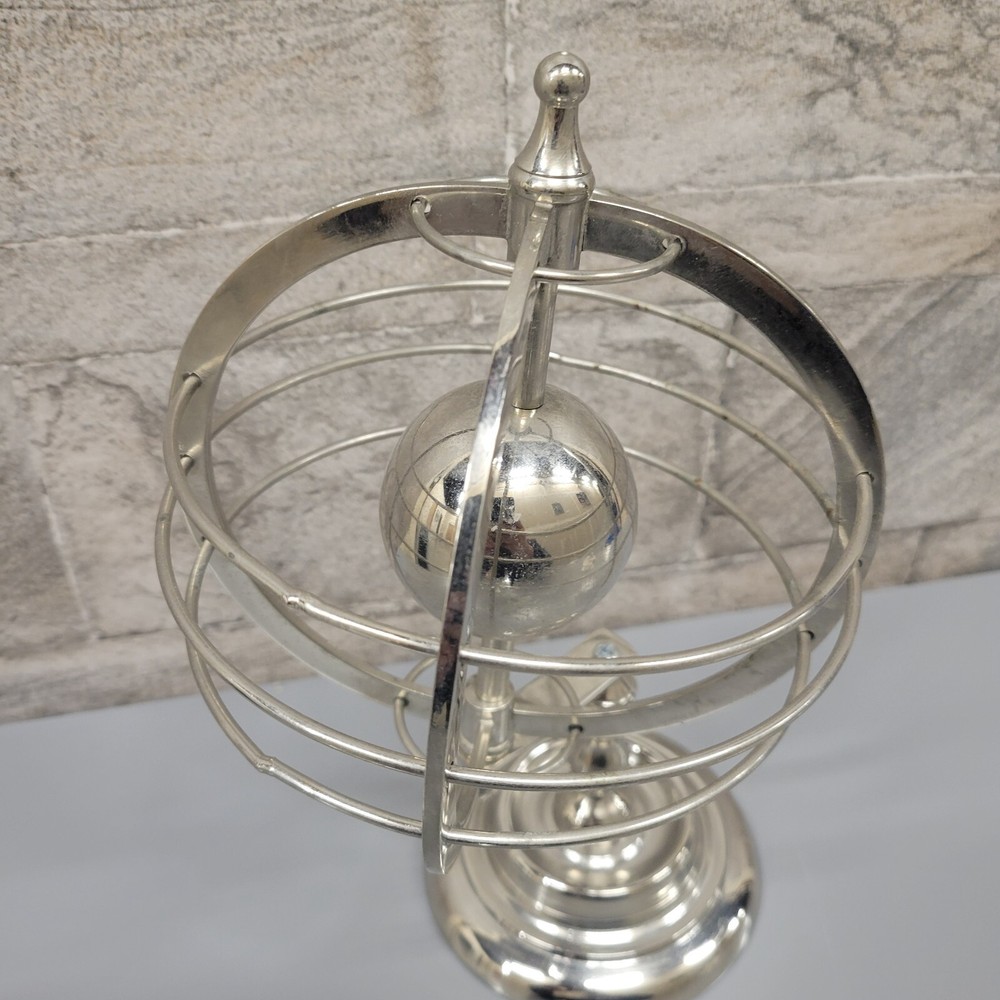Silver Lacquered Metal Rotating World Globe 11" Desktop