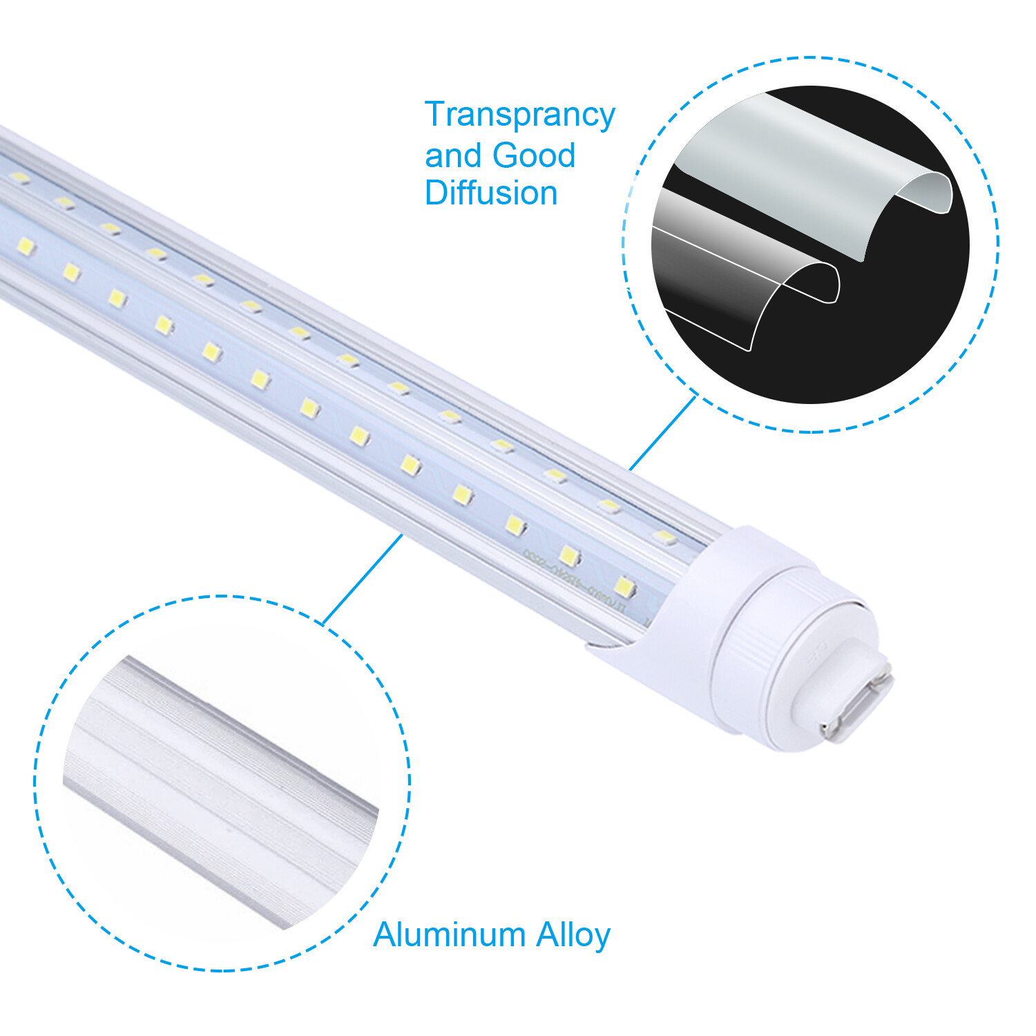 T8 8FT R17D HO Led Tube Light Bulbs 8 Foot 45W 65W 90W 8' Led Shop Light 6000K