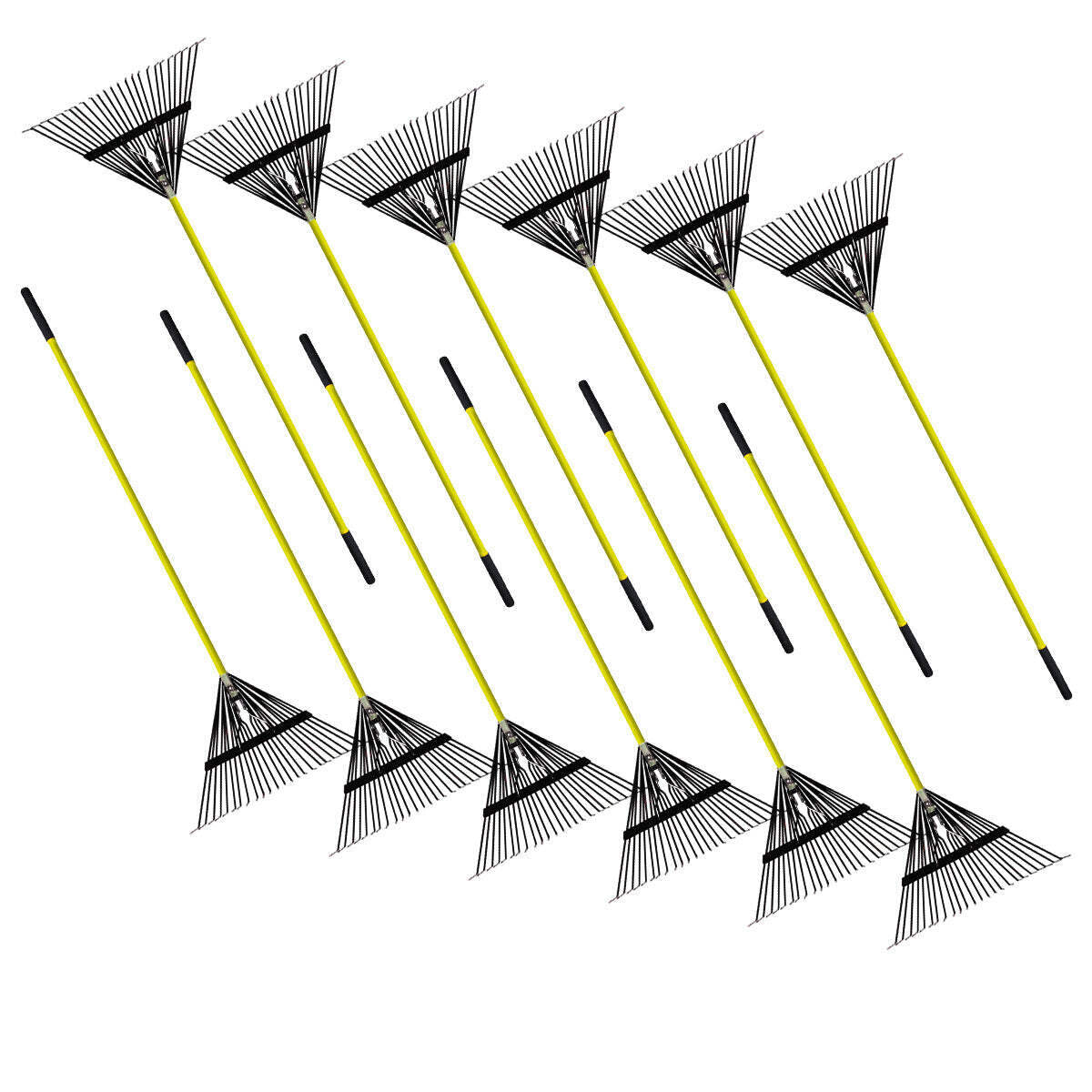 12PK Durable Black 24 Steel Tine Thatching Leaf Rake w/ Fiberglass Handle