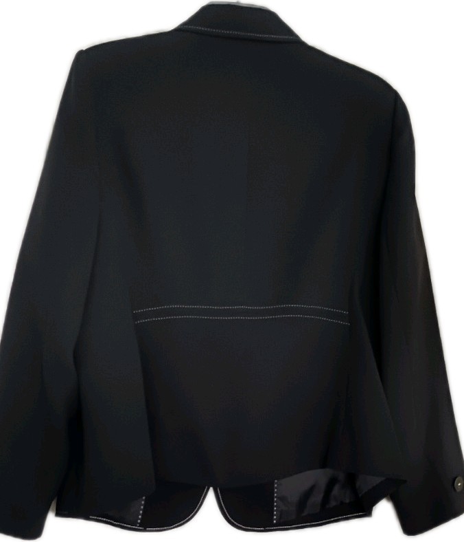 Ladies Black Three Button Closure Stitch Trim Lined Collared Jacket Size 22