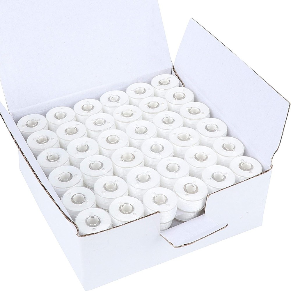 60S Polyester Prewound Bobbin Thread - 144pcs White for Embroidery