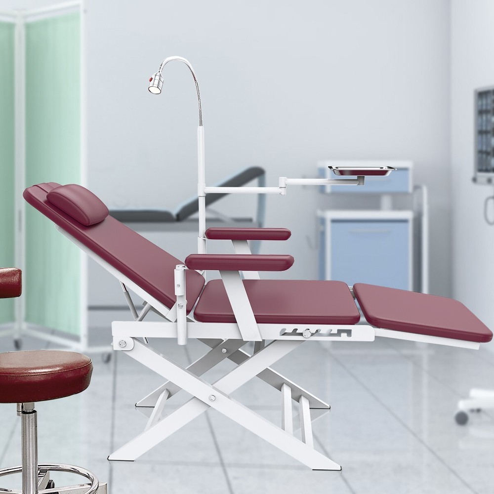 Dental Portable & Practical Adjustable Folding Chair With LED Light + Tray Ruby