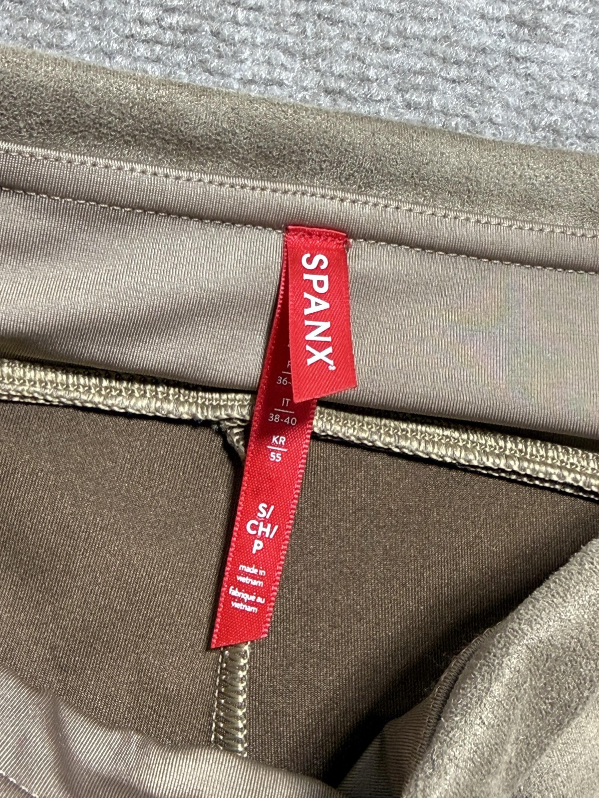 Spanx Pants Womens Small Tan Faux Suede Leggings Pull On High Rise Shaping