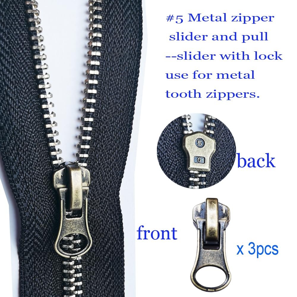 12PCS Zipper Repair Kit #5 Lockable Sliders Pulls Top & Bottom Stops Coats Pack