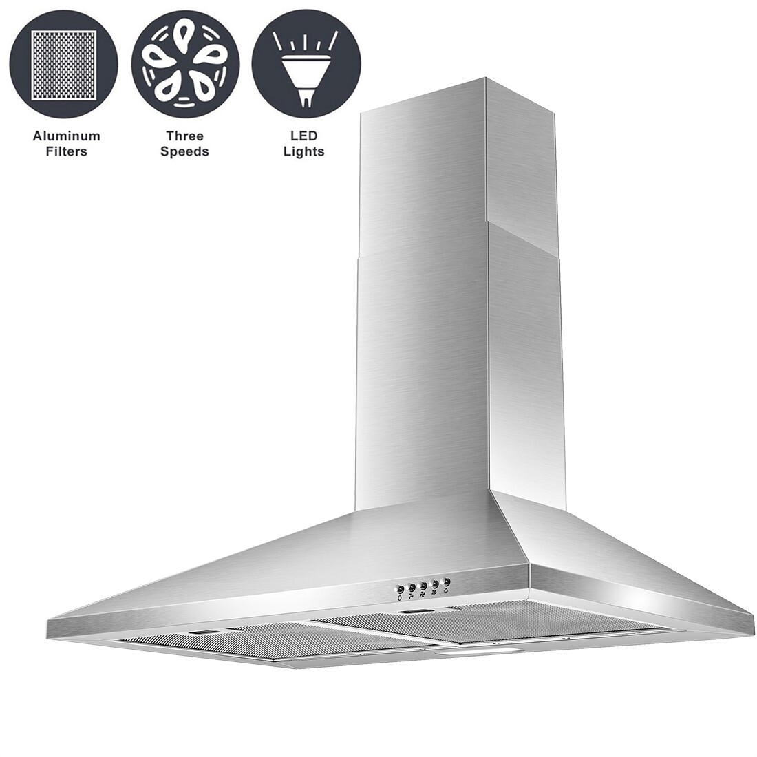 30 Inch Wall Mount Range Hood 500 CFM Stainless Steel 3 Speed Kitchen Vent