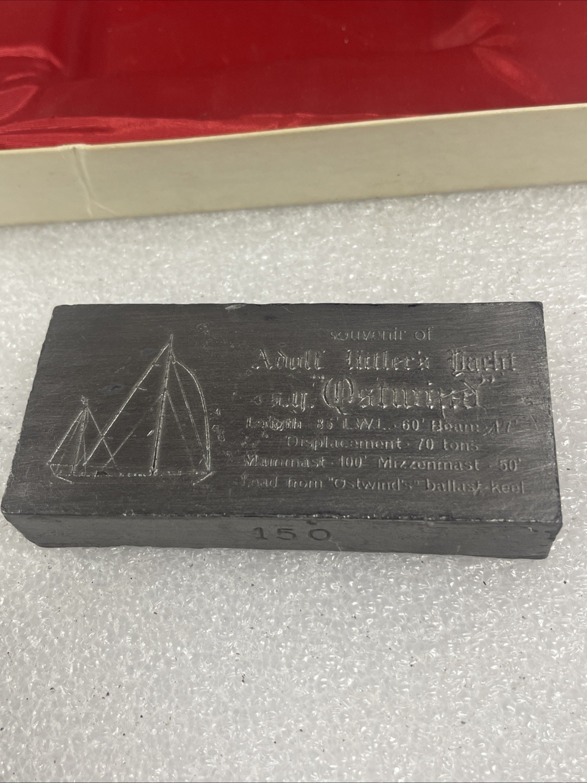 Hitler Lead Ingot S. Y. Ostwind Plaque 4” X 2”1/2" #150 With Original Box