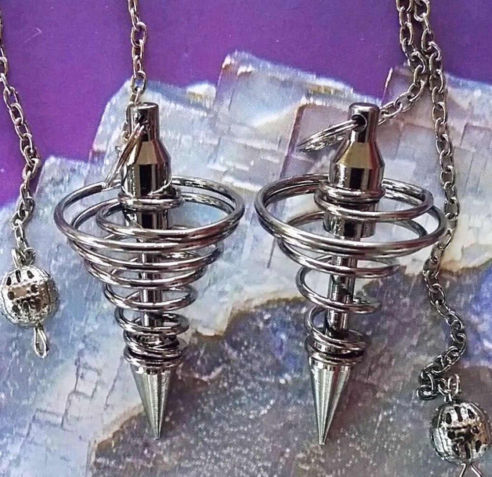 2 TITANIUM DOWSING PENDULUMS, 4 RING ISIS and VORTEX COIL, BLACK PENDULUM