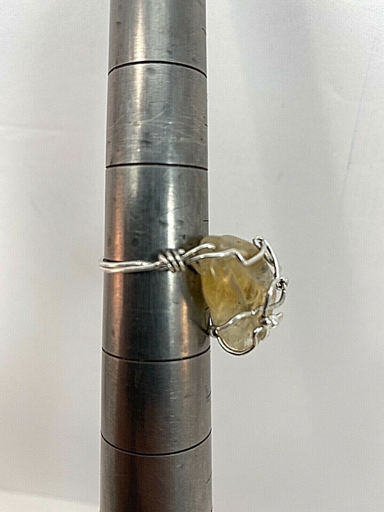 Handmade ~ Sterling Silver .925 Wire Wrapped Citrine Crystal Ring Sz 8
