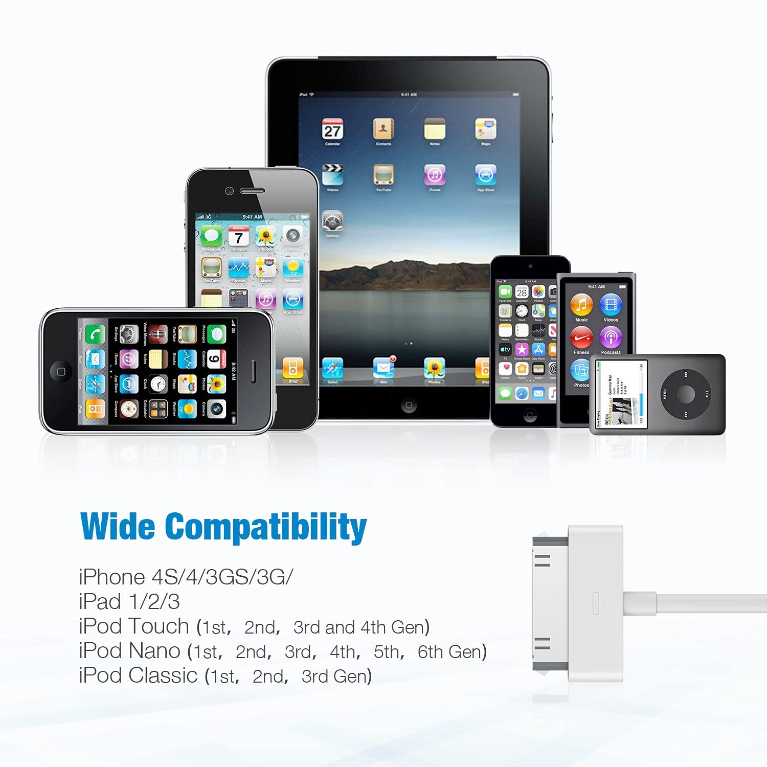 3FT 30 pin USB Charging Data Cable Cord for iPad 1/2/3 iPod Nano 1-6 LOT