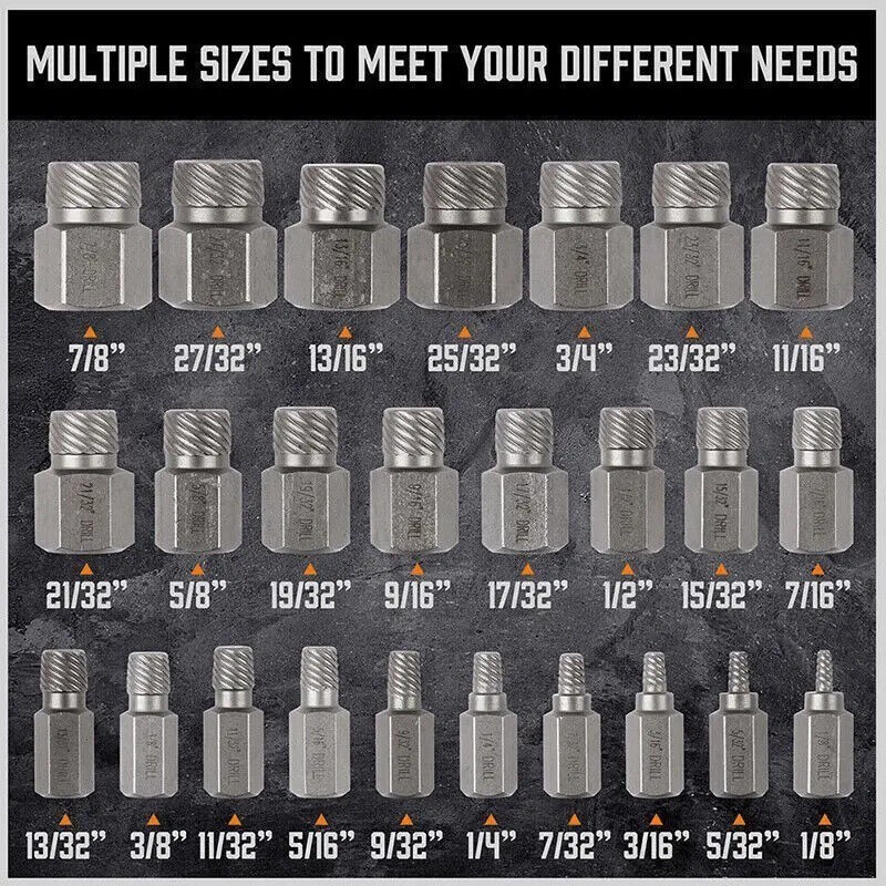 25Pcs Screw Extractor Set Hex Head Multi-Spline Easy Out Bolt Extractor Set
