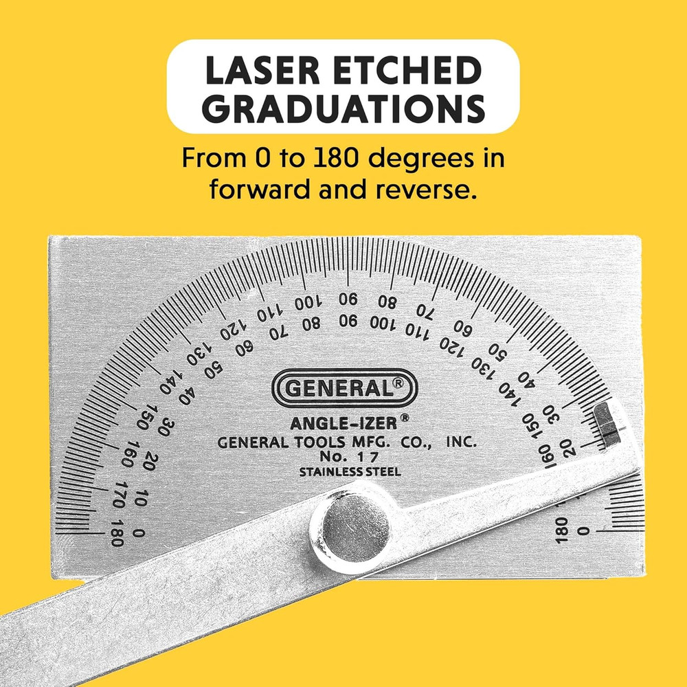 Angle Protractor #17 Stainless Steel Square Head - Measuring Tool for Carpenters