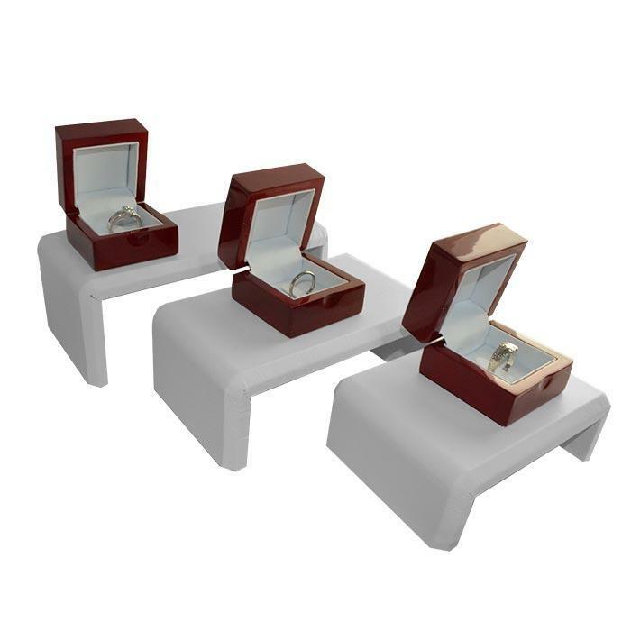 White Leatherette Display Shelf Riser Set Display Organizer Holder Riser Stands