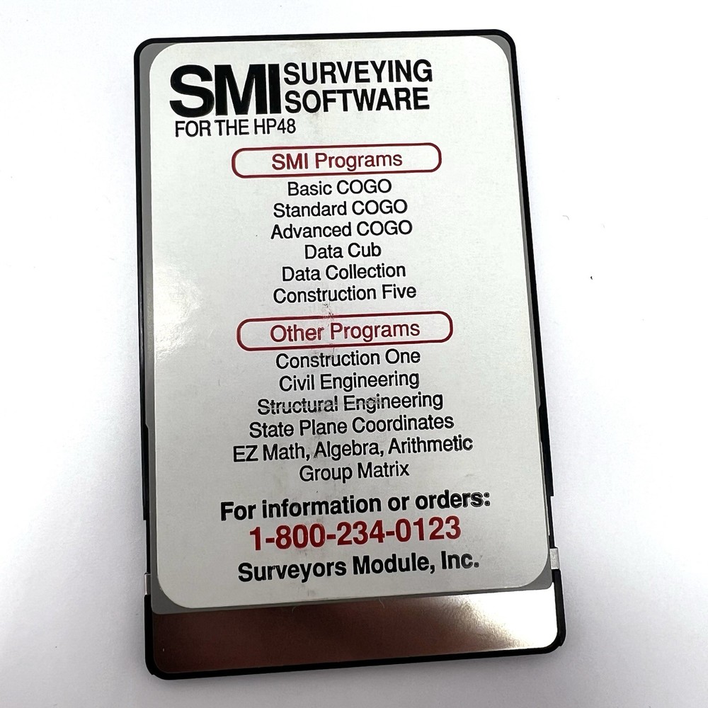 SMI 48 BCE Basic Cogo Enhanced Surveying Software Card & Overlay HP For 48SX Cal