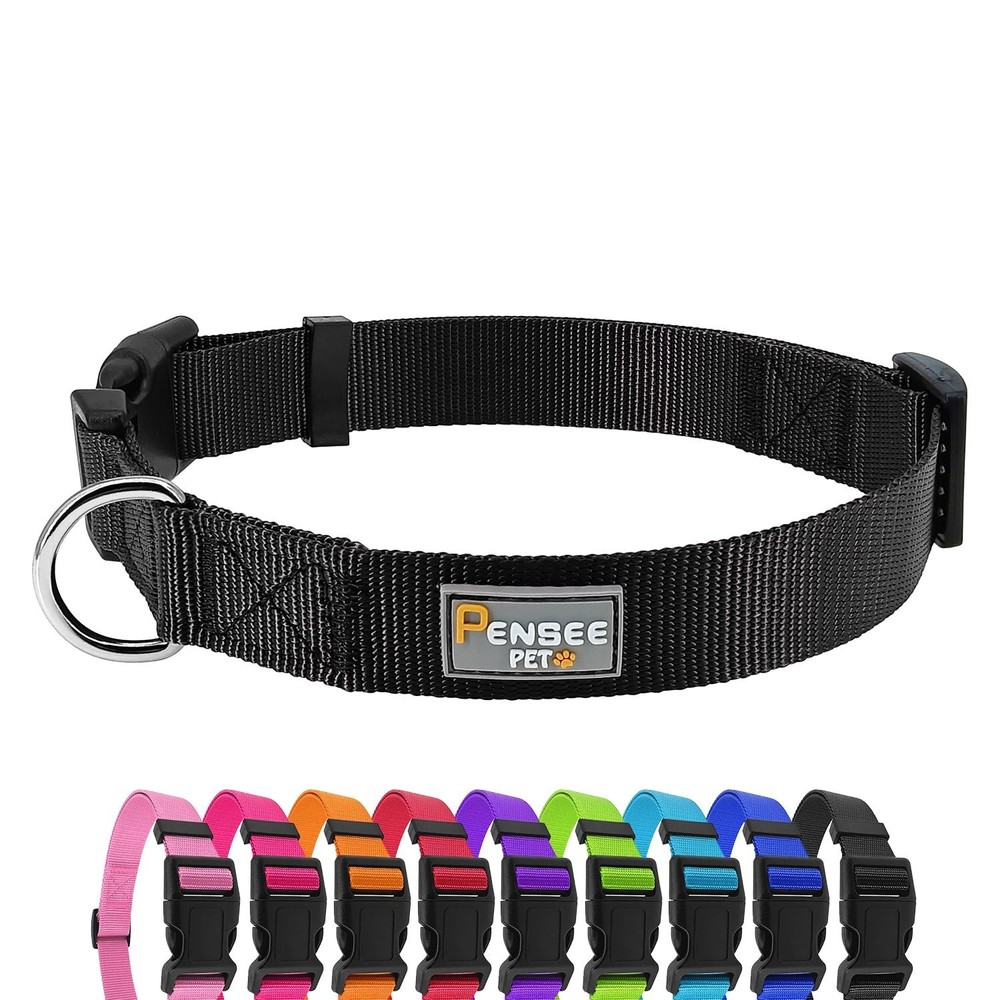 Dog Collar Black Basic Adjustable Dog Collars with Breathable Quick Release N...