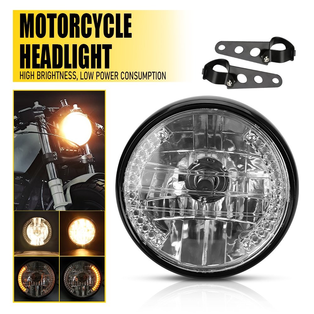 7 inch LED Motorcycle Headlight Round With Mounting Bracket Universal Black EOU