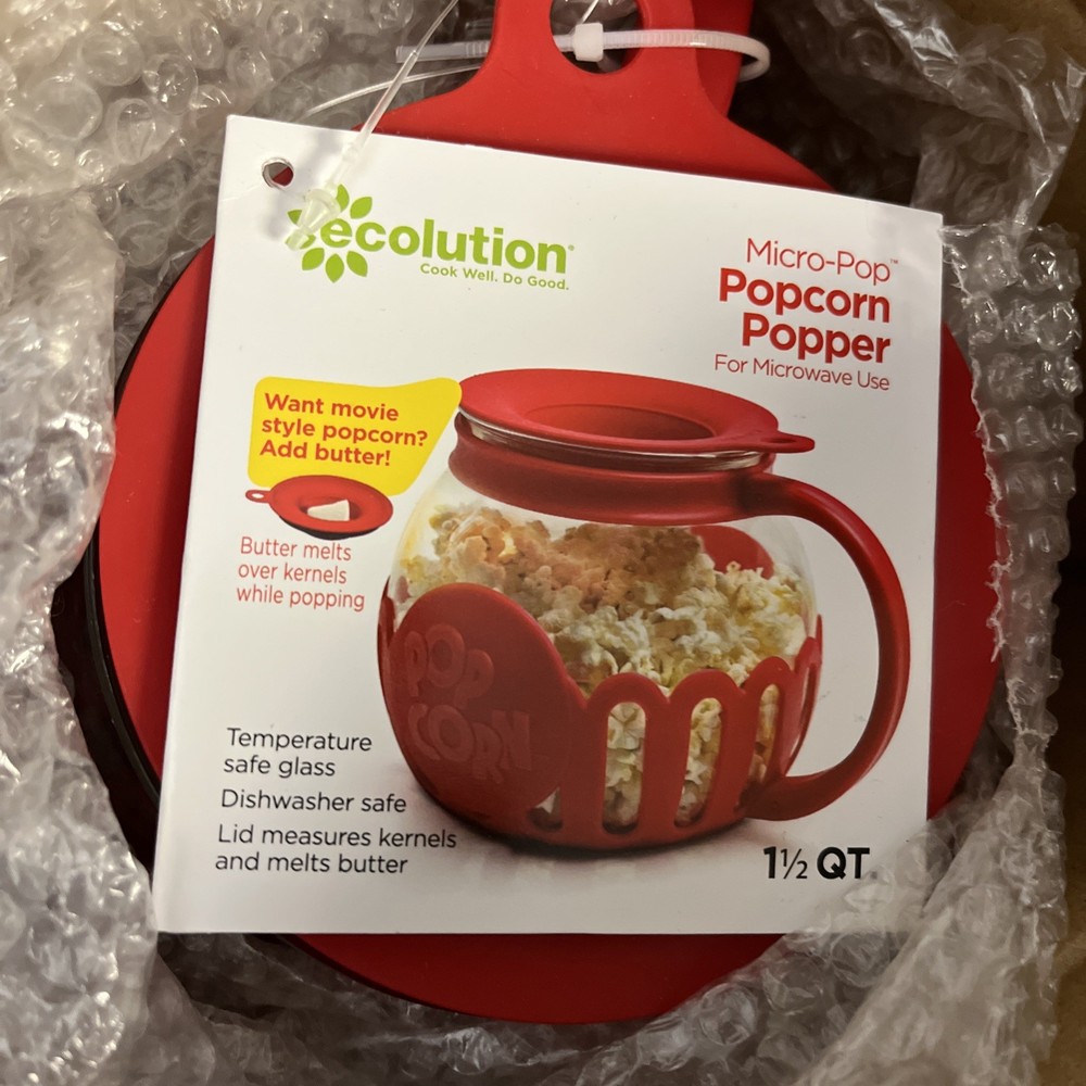 Ecolution Micro-Pop Microwave Popcorn Popper Temperature Dishwasher Safe Glass