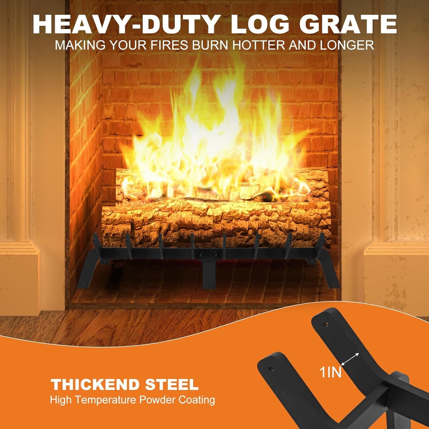 Fireplace Grates 24 Inch - Heavy Duty Steel Fireplace Rack