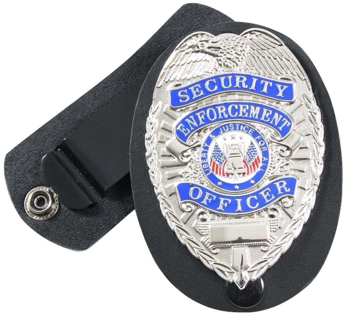 Black Leather Clip-On Swivel Snap Badge Holder